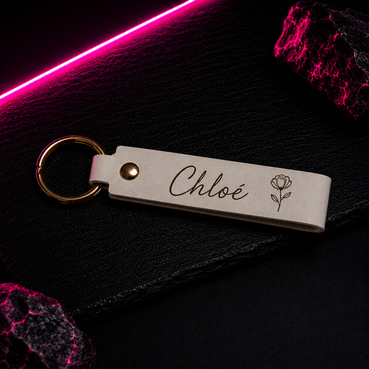 Porte Clé  Simili  Cuir Personnalisé Beige